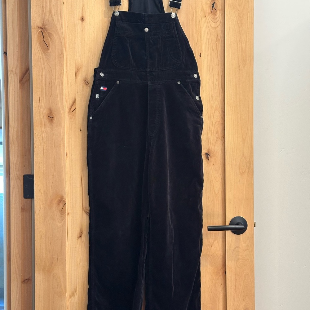 Black Tommy Hilfiger vintage velvet overalls .